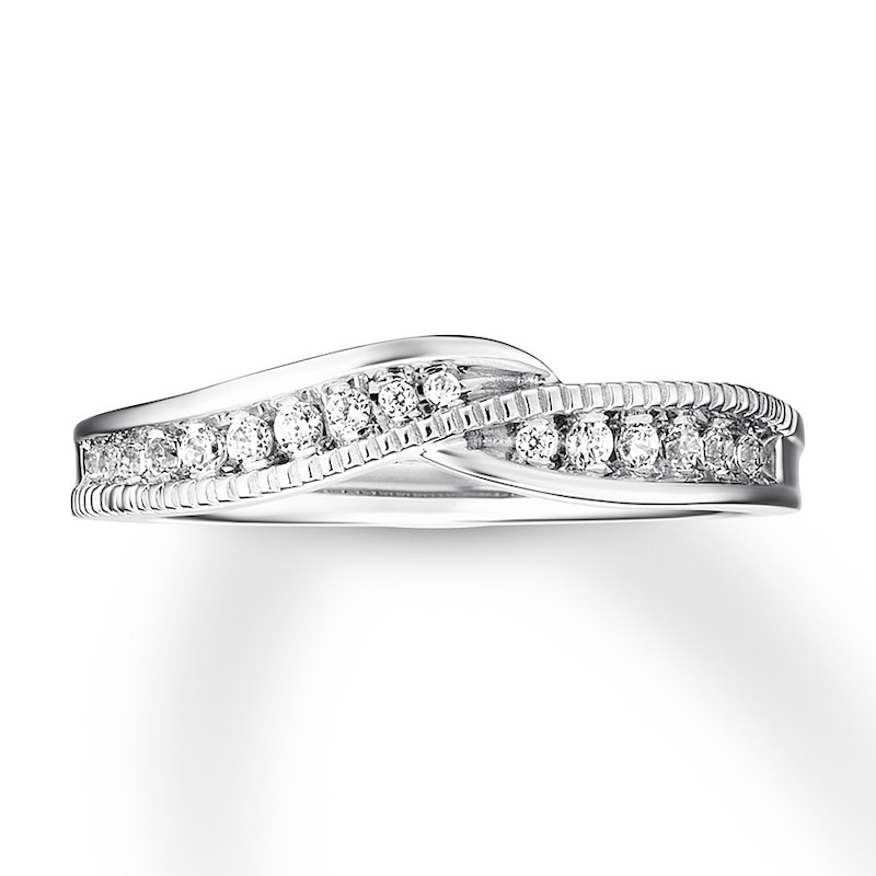 Main Image 1 of Diamond Contour Ring 1/6 ct tw Round-cut 14K White Gold