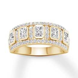 Diamond Anniversary Ring 1-1/2 ct tw Emerald-cut/Round 14K Gold