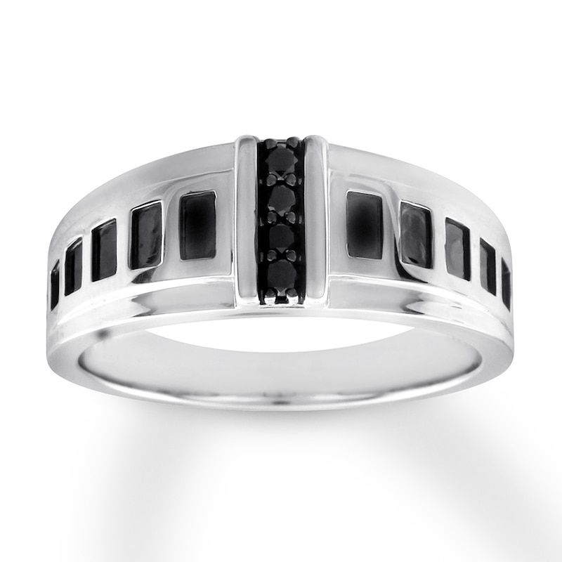 Black Diamond Men's Band 1/8 carat tw 10K White Gold