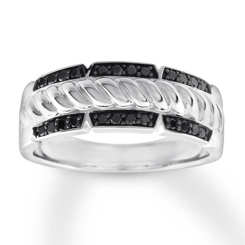 Men's Black Diamond Band 1/3 carat tw 10K White Gold