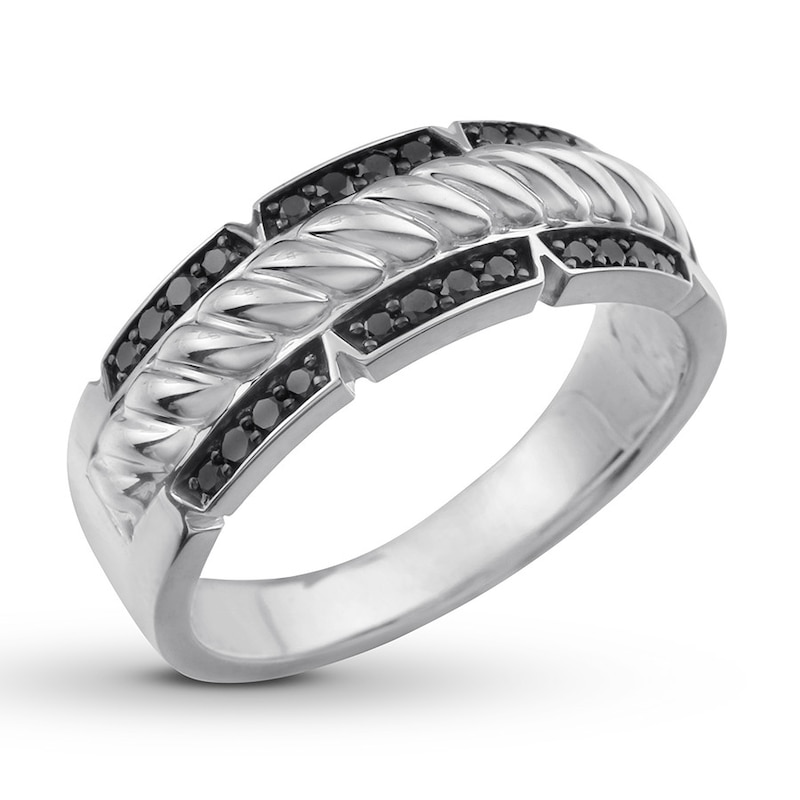 Men's Black Diamond Band 1/3 carat tw 10K White Gold