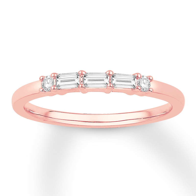 Diamond Anniversary Ring 1/5 ct tw Round/Baguette 10K Rose Gold