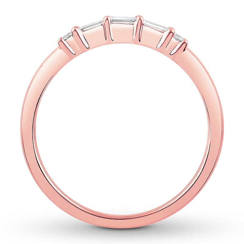 Diamond Anniversary Ring 1/5 ct tw Round/Baguette 10K Rose Gold