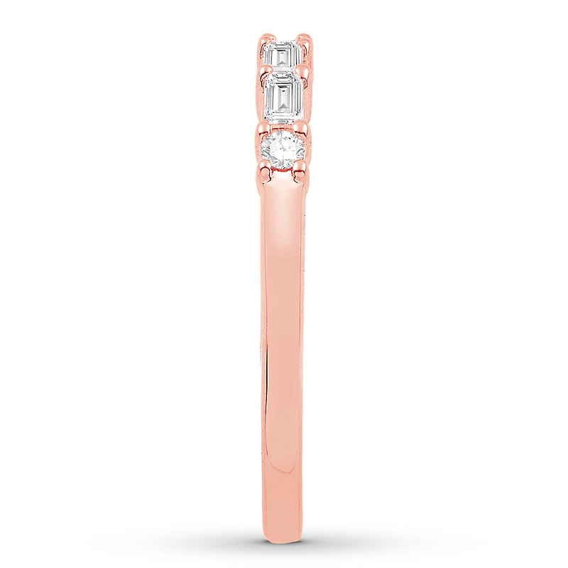 Diamond Anniversary Ring 1/5 ct tw Round/Baguette 10K Rose Gold