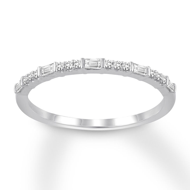 Diamond Anniversary Ring 1/6 ct tw Round/Baguette 14K White Gold