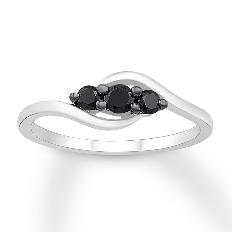 Black Diamond 3-Stone Ring 1/4 carat tw 10K White Gold