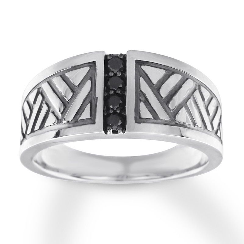 Men's Black Diamond Ring 1/5 carat tw 10K White Gold