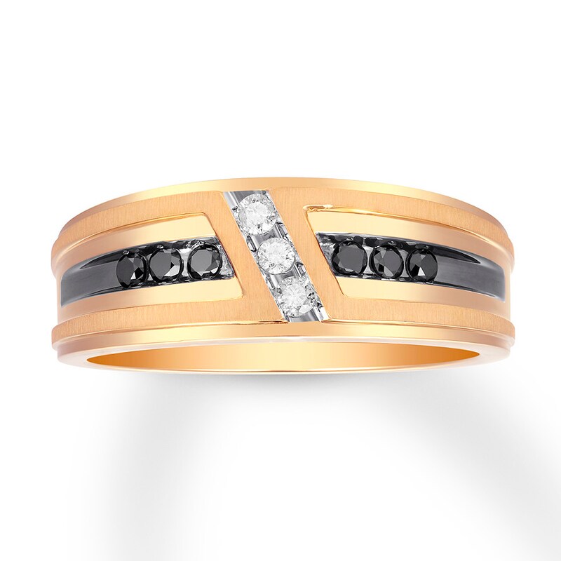 Main Image 1 of Men's Black Diamond Ring 1/4 ct tw 10K Yellow Gold