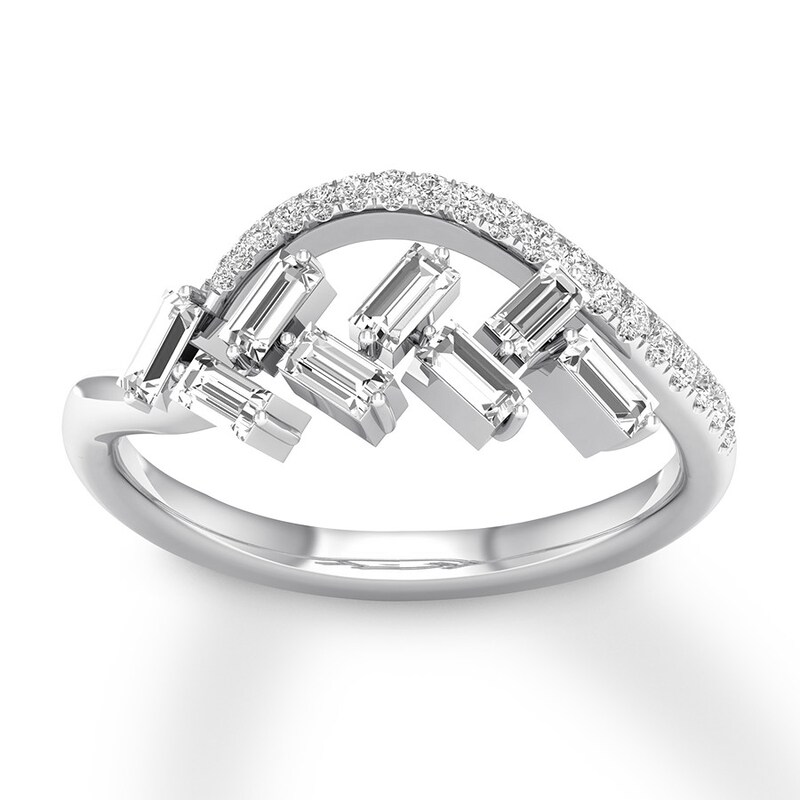 Diamond Ring 3/8 ct tw Baguette/Round 10K White Gold