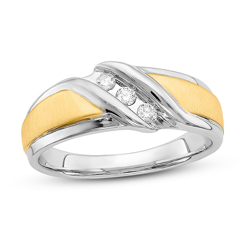 Men's 3-Stone Diamond Wedding Band 1/6 ct tw Round 10K Two-Tone Gold