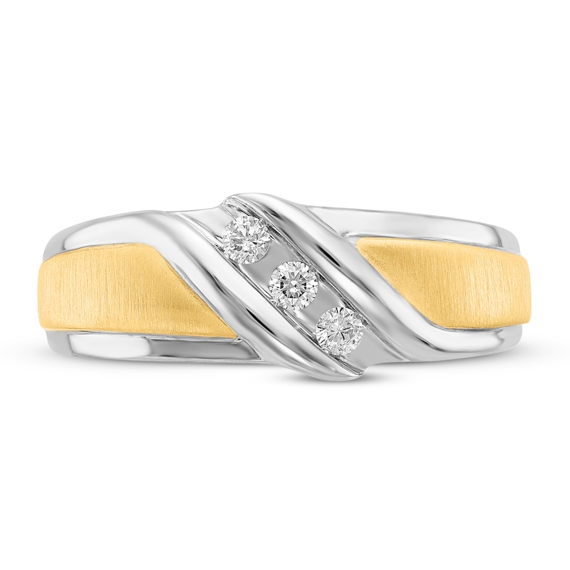 Men's 3-Stone Diamond Wedding Band 1/6 ct tw Round 10K Two-Tone Gold