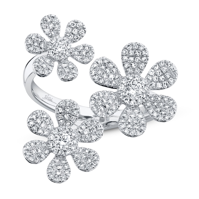 Shy Creation Diamond Flower Ring 5/8 ct tw 14K White Gold SC55007205