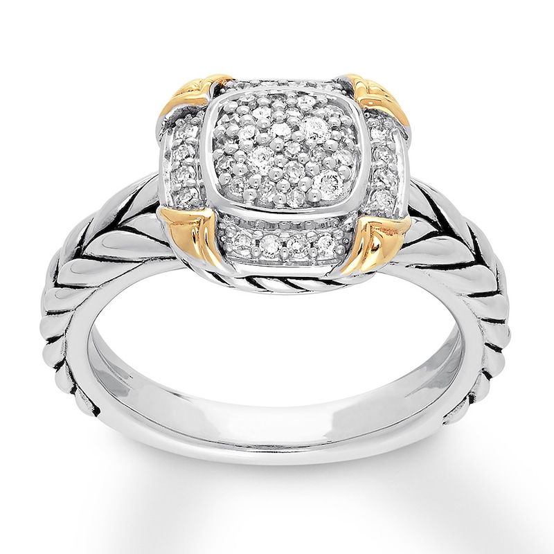 Diamond Ring 1/4 carat tw Round Sterling Silver/14K Gold with 360