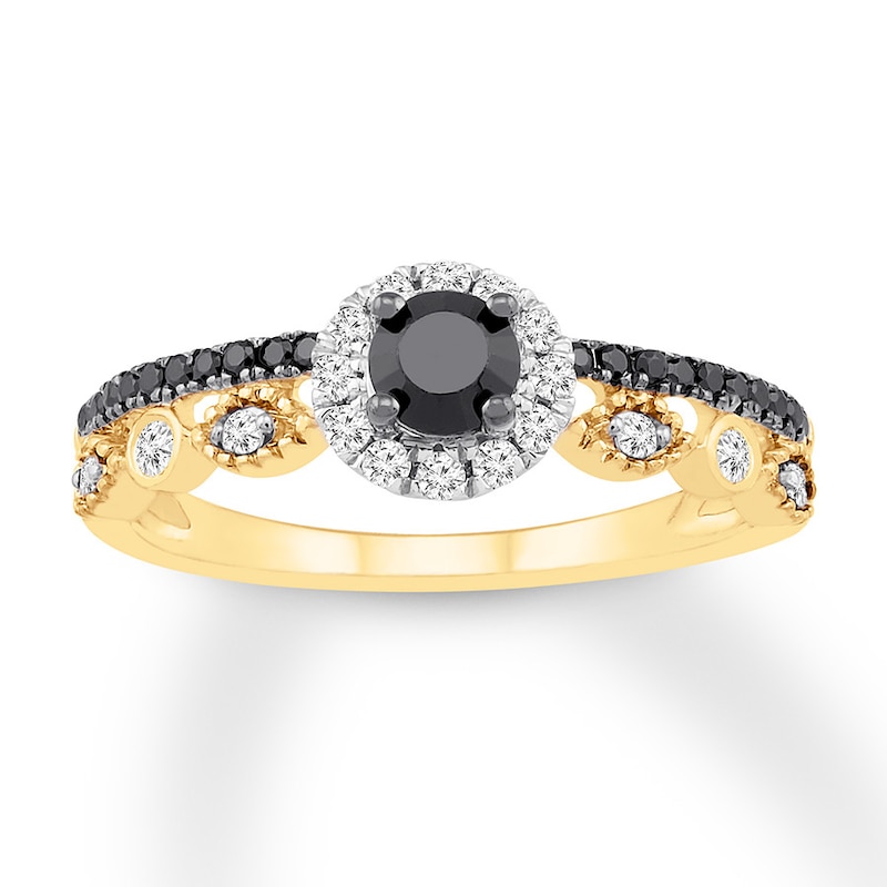 Main Image 1 of Black/White Diamond Promise Ring 1/2 ct tw 10K Yellow Gold