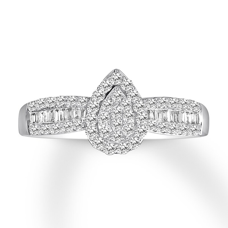 Diamond Promise Ring 1/3 ct tw Round/Baguette 10K White Gold