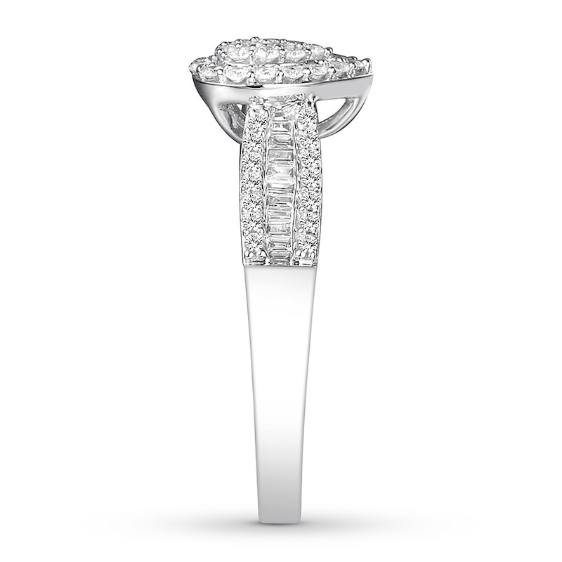 Diamond Promise Ring 1/3 ct tw Round/Baguette 10K White Gold