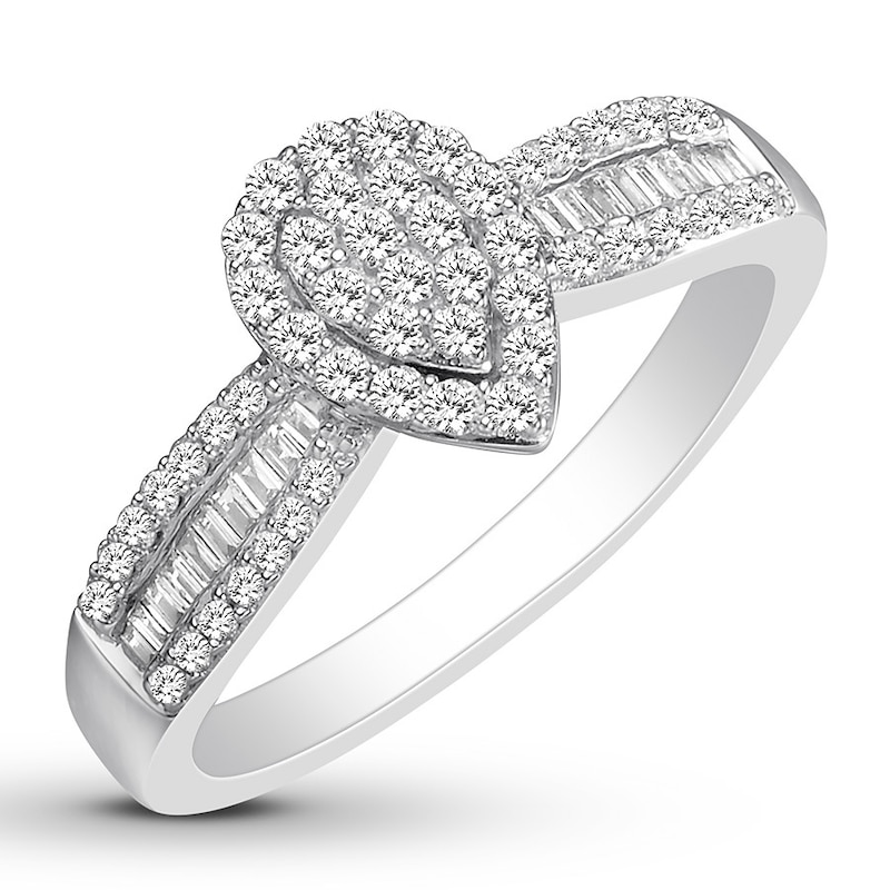 Diamond Promise Ring 1/3 ct tw Round/Baguette 10K White Gold