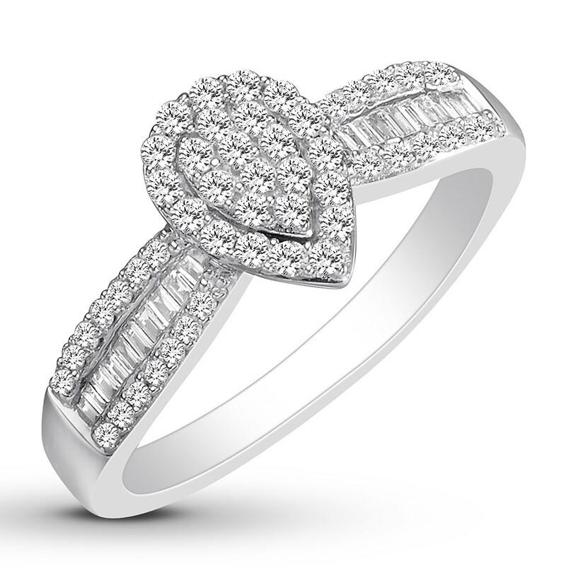 Diamond Promise Ring 1/3 ct tw Round/Baguette 10K White Gold