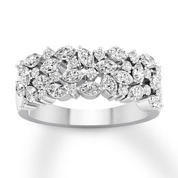 Diamond Anniversary Ring 1-1/5 ct tw Marquise/Round 14K Gold