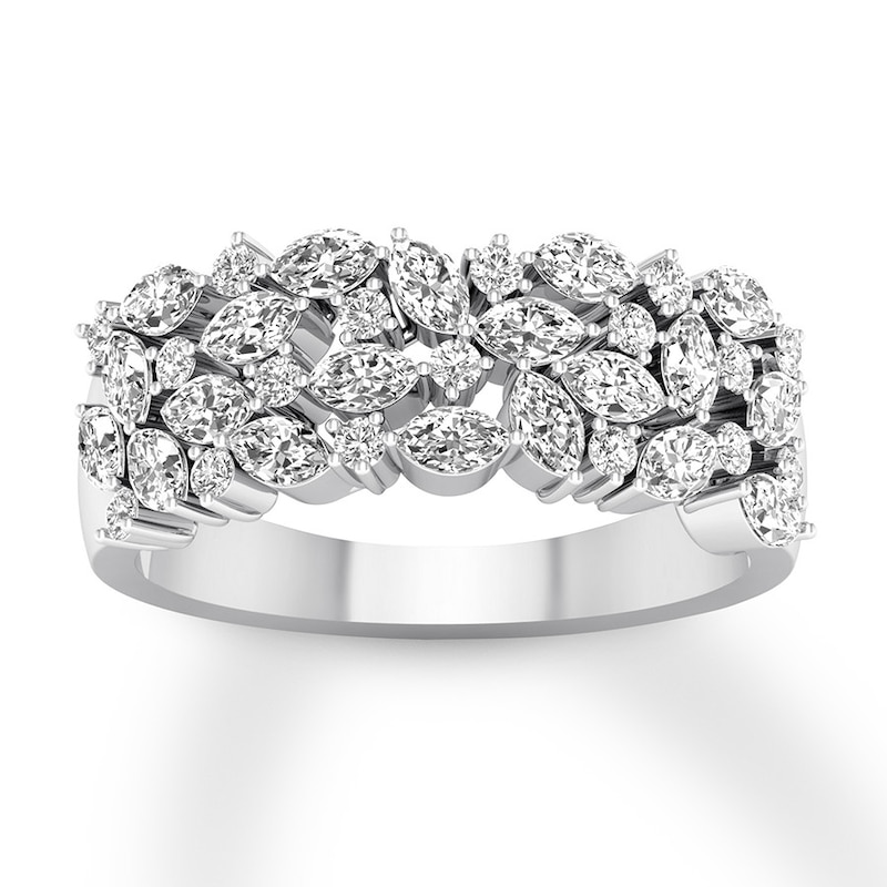 Diamond Anniversary Ring 1-1/5 ct tw Marquise/Round 14K Gold