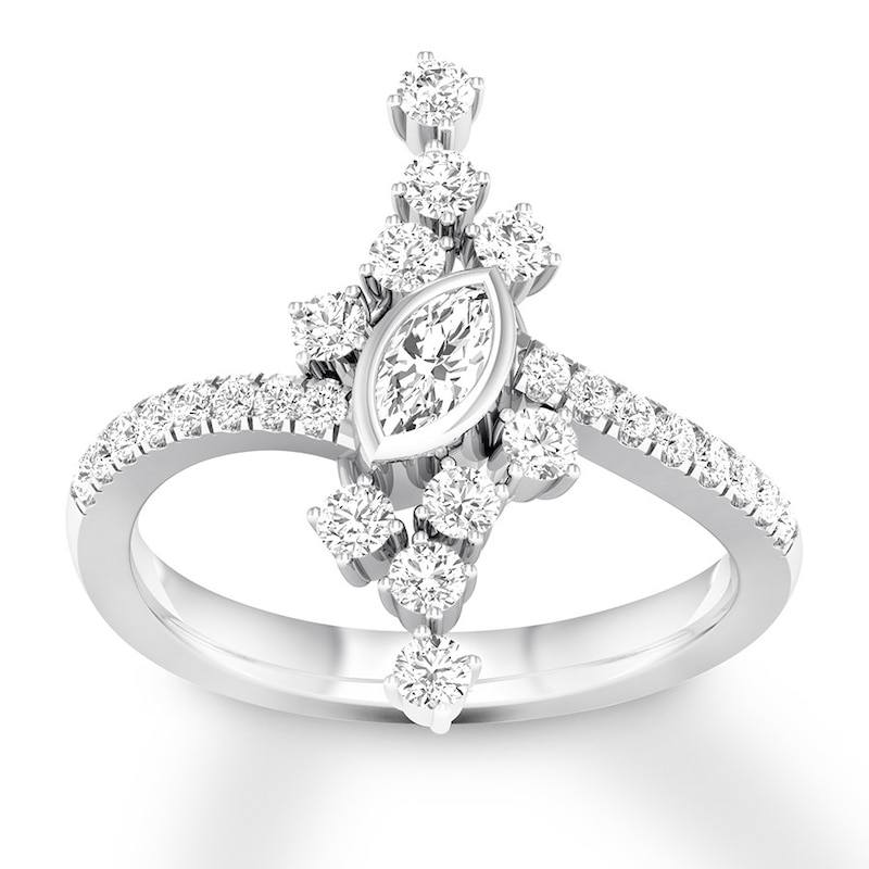 Main Image 1 of Diamond Ring 5/8 ct tw Marquise/Round 14K White Gold
