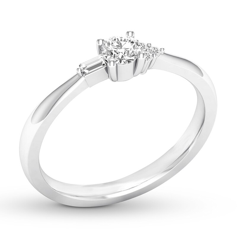 Round/Baguette Diamond Ring 1/4 carat tw 10K White Gold
