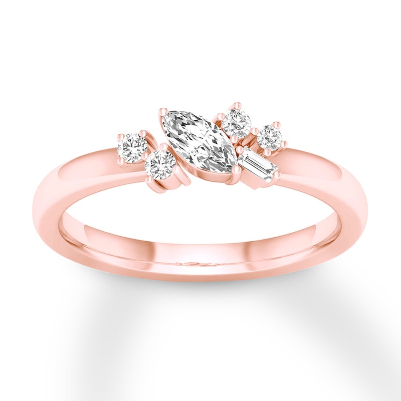Marquise, Round & Baguette Diamond Ring 1/3 carat tw 10K Gold