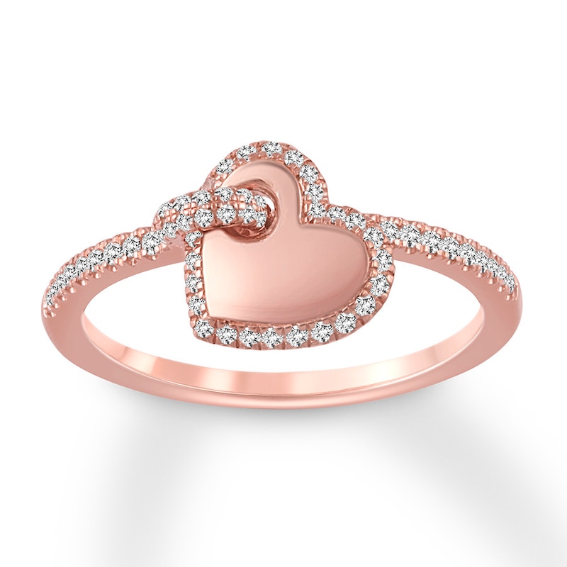 Diamond Heart Ring 1/4 carat tw Round 10K Rose Gold with 360