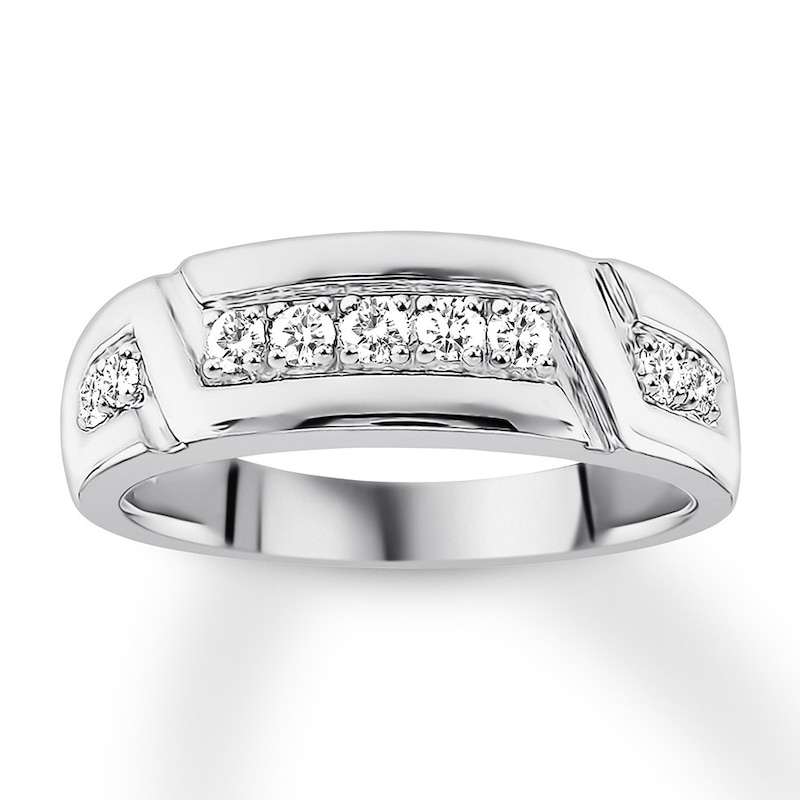 Men's Diamond Ring 3/8 carat tw Round 10K White Gold with 360