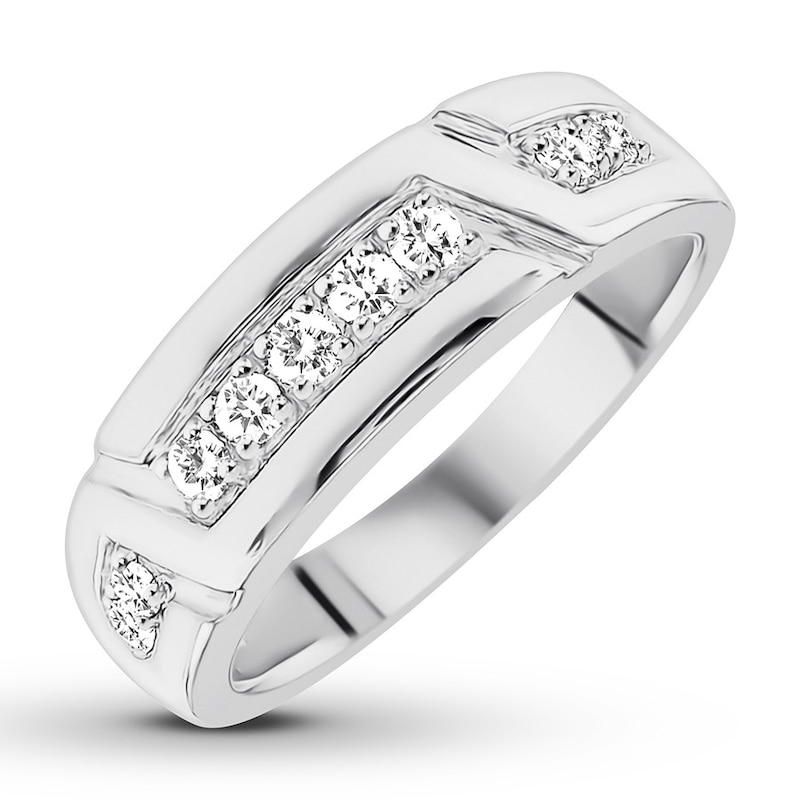 Men's Diamond Ring 3/8 carat tw Round 10K White Gold