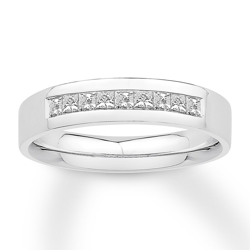 Main Image 1 of Men's Diamond Band 1/2 carat tw Square-cut 10K White Gold