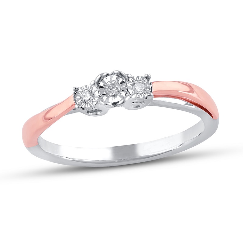 Diamond Promise Ring 1/20 ct tw Round St. Silver/10K Rose Gold with 360