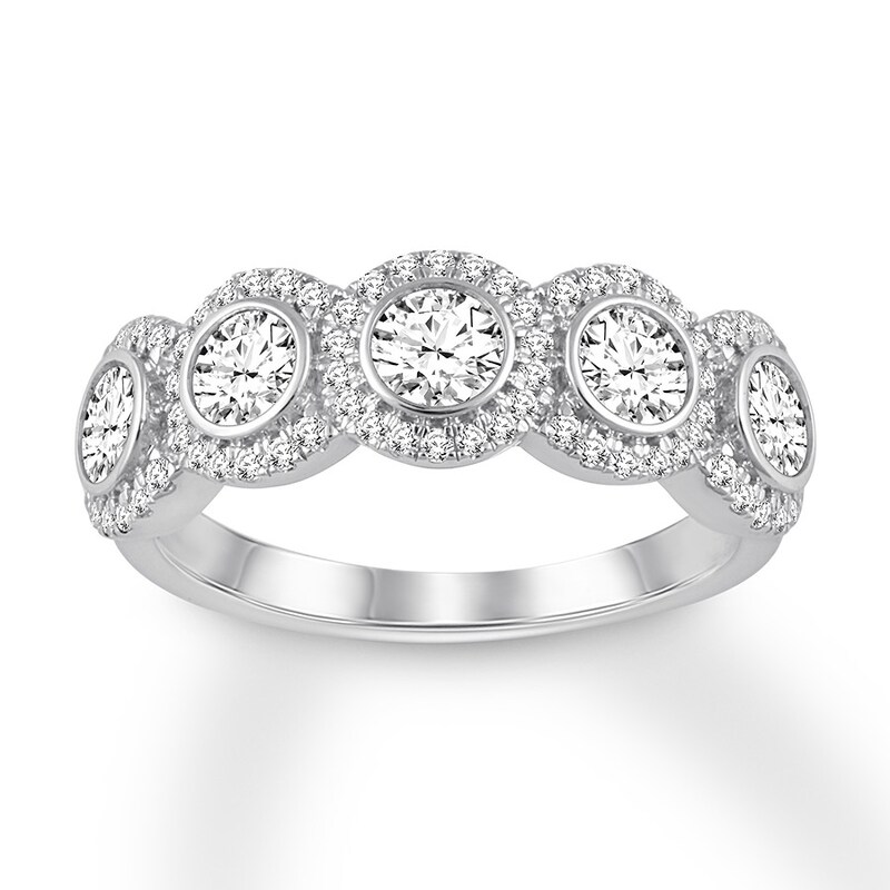 Main Image 1 of Diamond Anniversary Ring 1-1/4 ct tw Bezel-set 14K White Gold