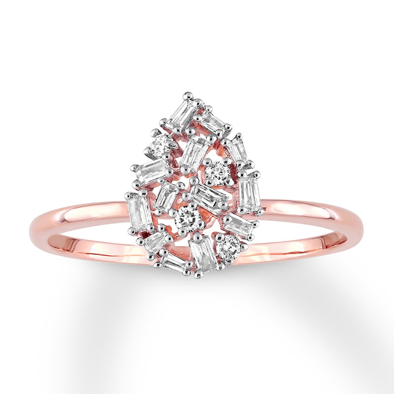 Diamond Ring 1/5 carat Round/Baguette 14K Rose Gold