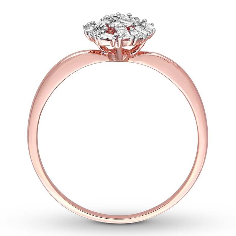 Diamond Ring 1/5 carat Round/Baguette 14K Rose Gold