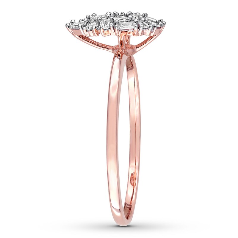 Diamond Ring 1/5 carat Round/Baguette 14K Rose Gold