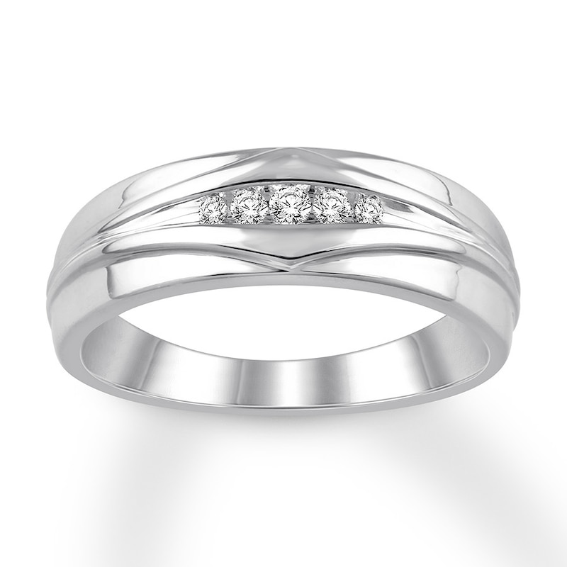 Main Image 1 of Men's Diamond Ring 1/10 carat tw Round 10K White Gold