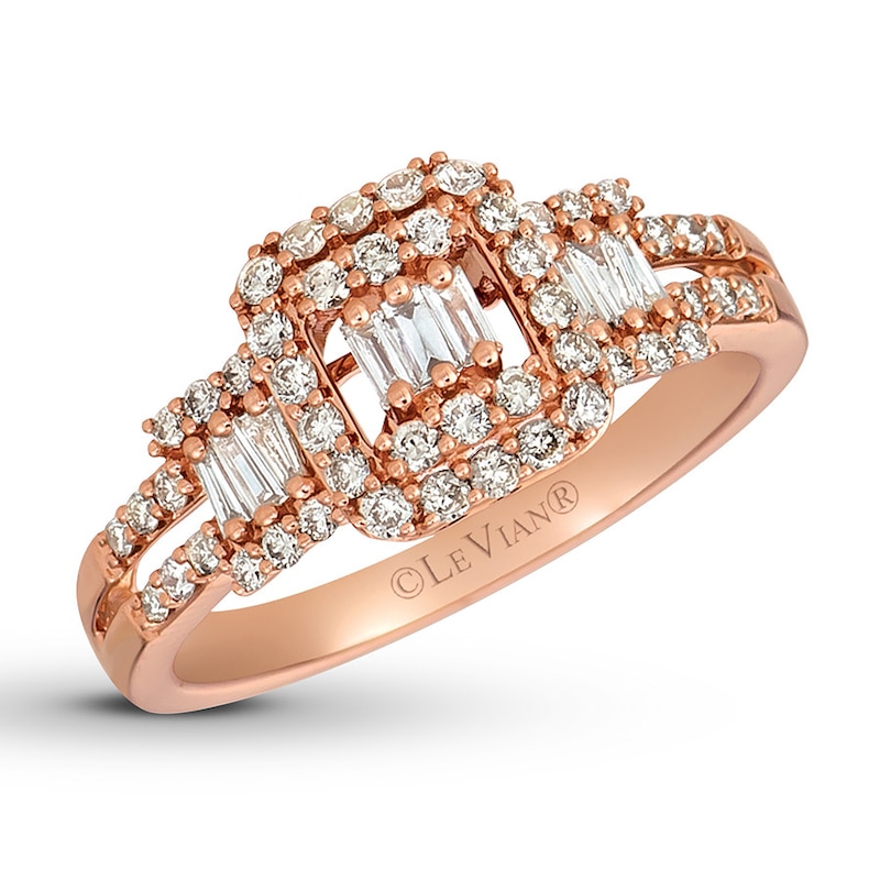 Le Vian Diamond Ring 5/8 carat tw Baguette/Round 14K Strawberry Gold