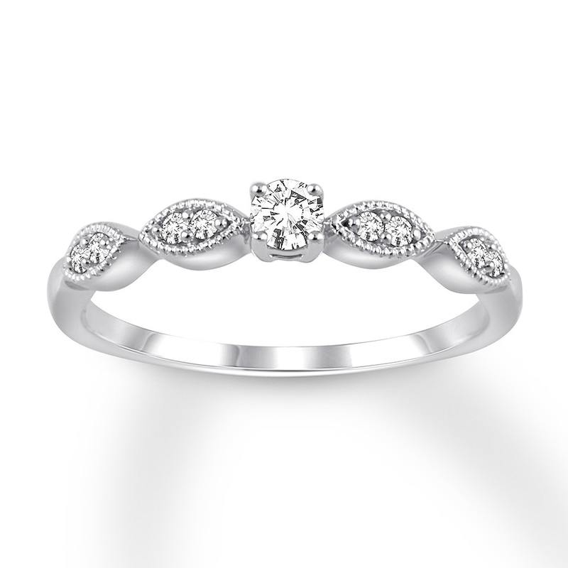 Diamond Promise Ring 1/6 carat tw Round 10K White Gold with 360