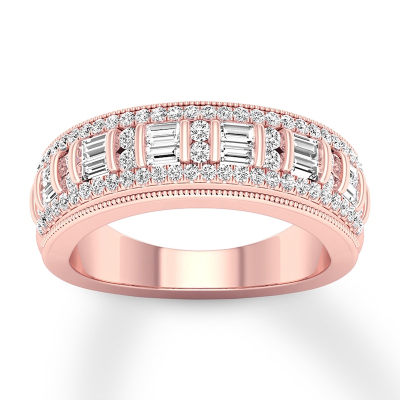Diamond Anniversary Ring 5/8 ct tw Round/Baguette 14K Rose Gold with 360