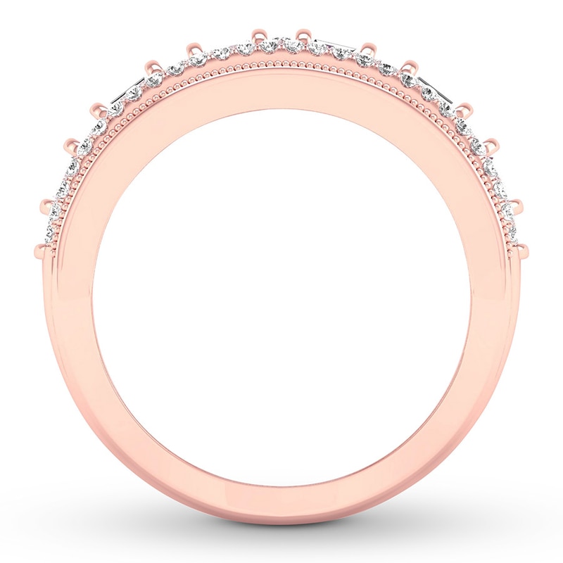 Diamond Anniversary Ring 5/8 ct tw Round/Baguette 14K Rose Gold