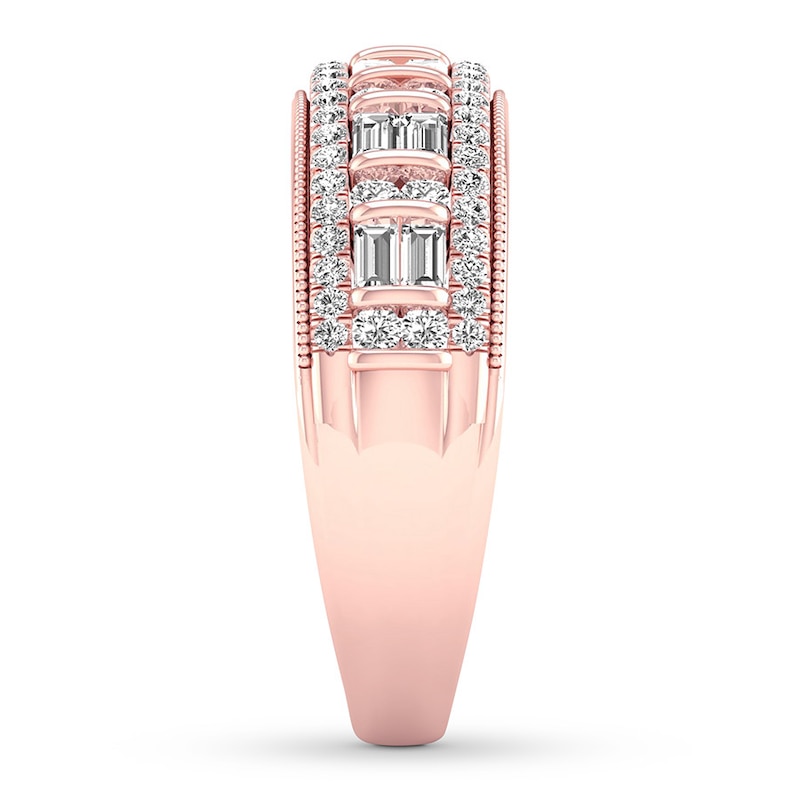 Diamond Anniversary Ring 5/8 ct tw Round/Baguette 14K Rose Gold