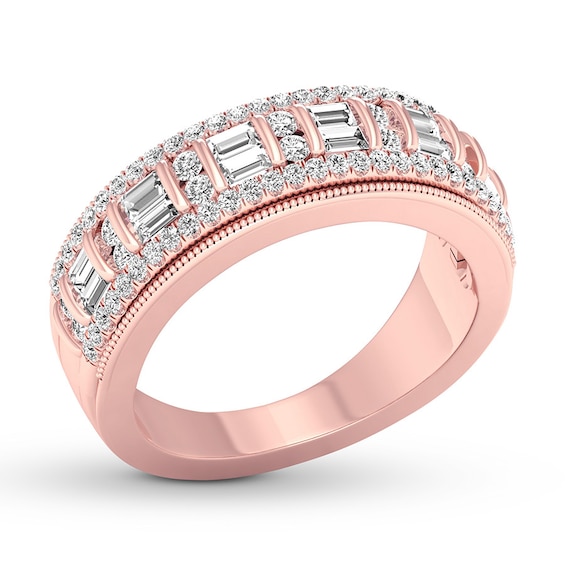 Diamond Anniversary Ring 5/8 ct tw Round/Baguette 14K Rose Gold ...