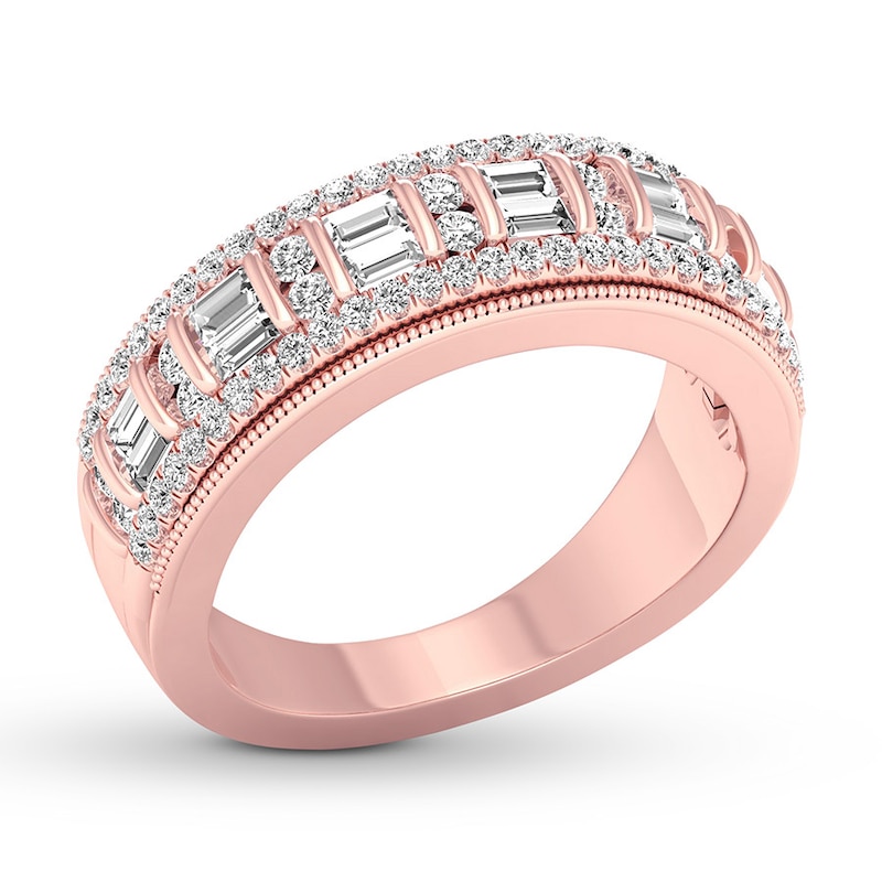 Diamond Anniversary Ring 5/8 ct tw Round/Baguette 14K Rose Gold