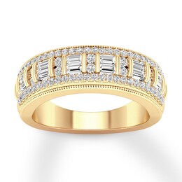 Diamond Anniversary Ring 5/8 ct tw Round/Baguette 14K Gold