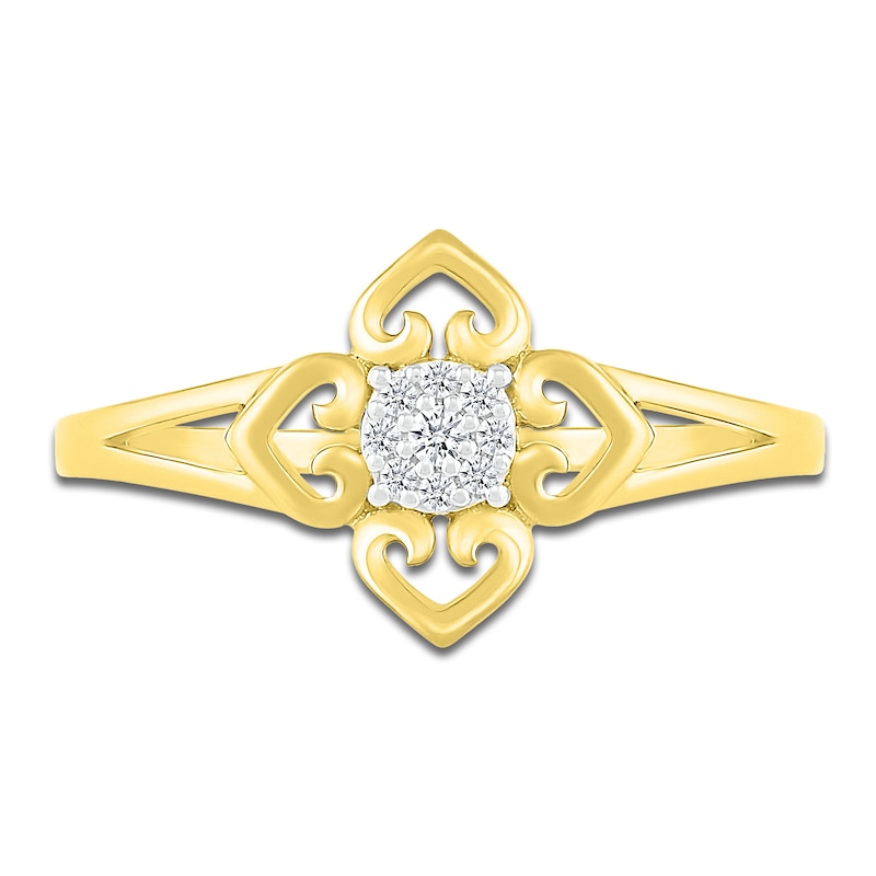 Main Image 2 of Diamond Flower Ring 1/20 carat tw 10K Yellow Gold