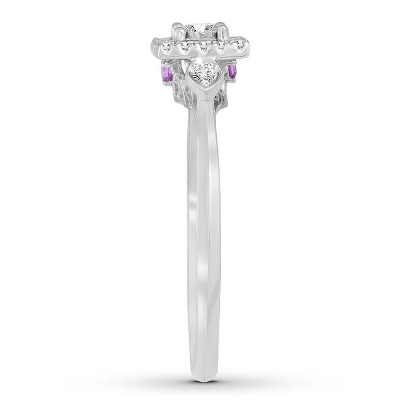 Main Image 3 of Diamond & Natural Pink Sapphire Promise Ring 1/6 carat tw Round 10K White Gold