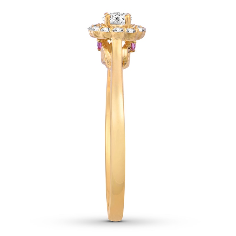 Diamond & Natural Pink Sapphire Promise Ring 1/4 carat tw Round 10K Yellow Gold