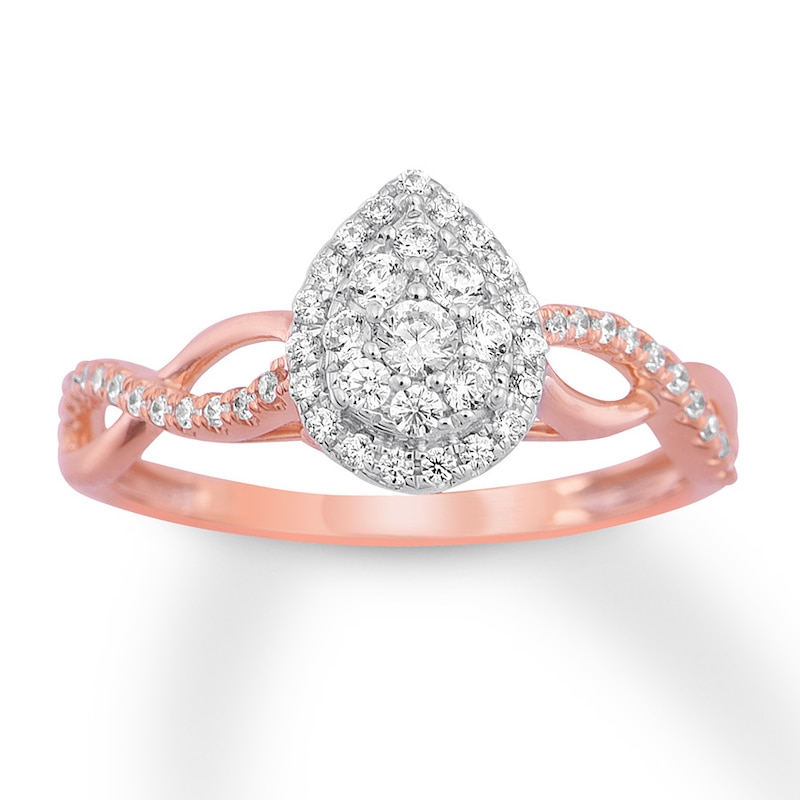 Main Image 1 of Diamond & Natural Pink Sapphire Promise Ring 1/3 carat tw Round 10K Rose Gold