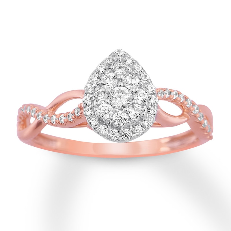 Diamond & Natural Pink Sapphire Promise Ring 1/3 carat tw Round 10K Rose Gold